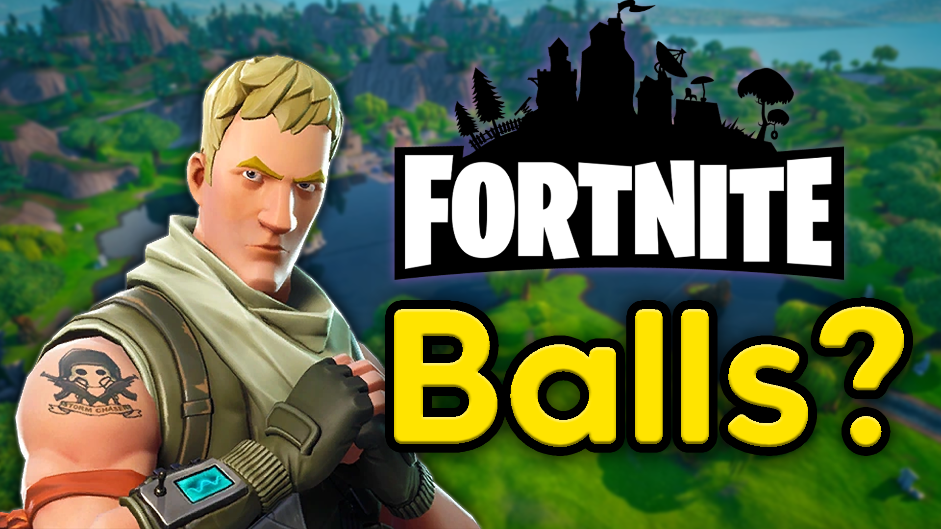 a joke clickbait thumbnail about kanye east's fortnite balls